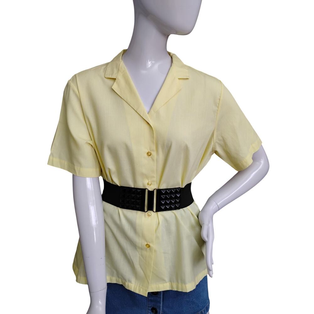 Vintage Sears Button Down Blouse Size 18 Pastel Yellow Short Sleeve Collared